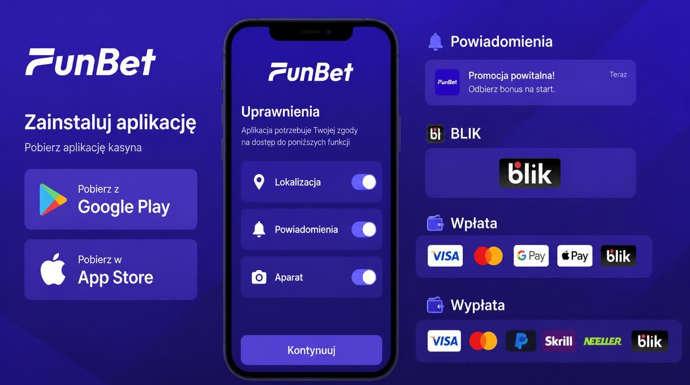 Interfejs pokazujący uprawnienia i opcje płatności w Funbet Casino w aplikacji mobilnej